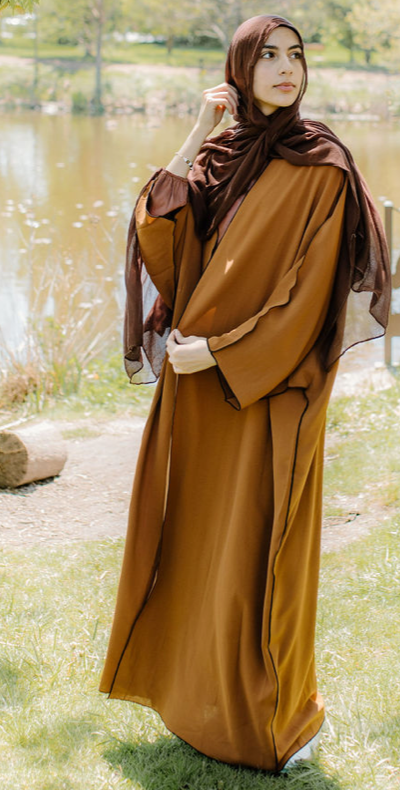 Deep camel open abaya