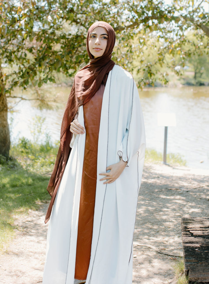 Pearl white open abaya