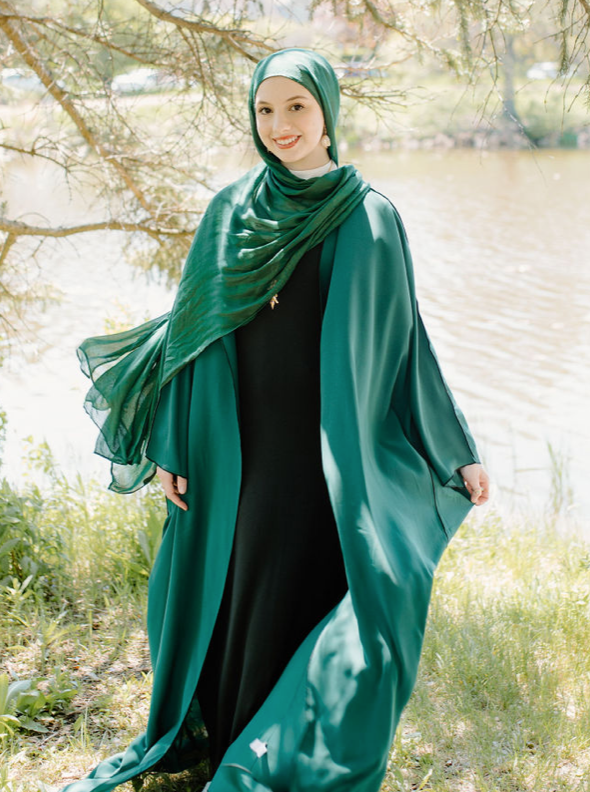 Emerald elegance open abaya