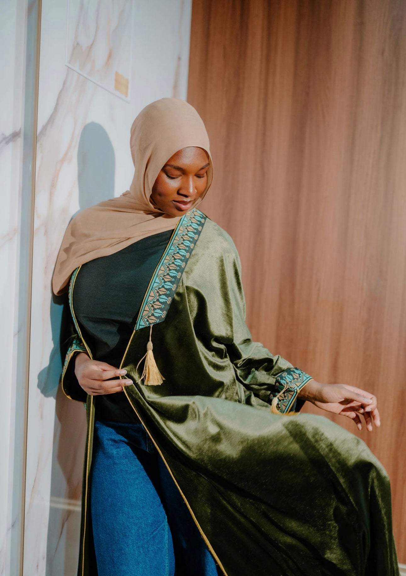 Velvet open abaya